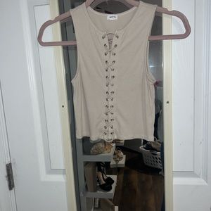 Beige Lace-Up Tank Top